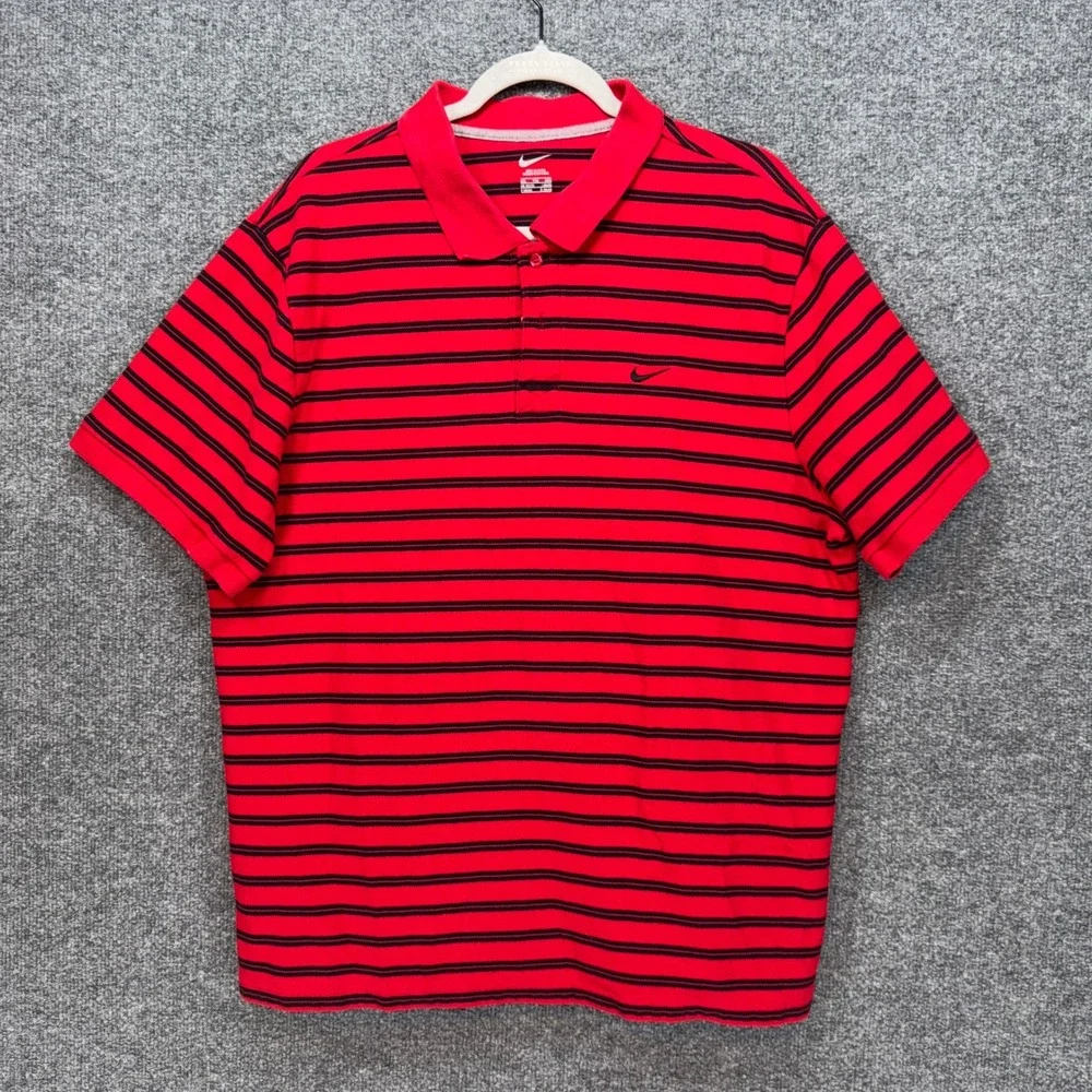 Nike Polo Shirt Mens XXL Red Black Striped Short Sleeve Golf Classic Fit Pique